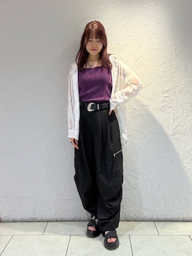 「PAGEBOY（ページボーイ）のレースジャガードシアーシャツ（シャツ/ブラウス、ホワイト系）」を使った、　Ayuさん（レディース・157cm）の夏コーディネート