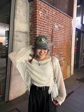 「PAGEBOY（ページボーイ）のZIPタックカーゴパンツ【裾ドローコード付き】（カーゴパンツ、ブラック系）」を使った、　Ayuさん（レディース・157cm）の秋コーディネート