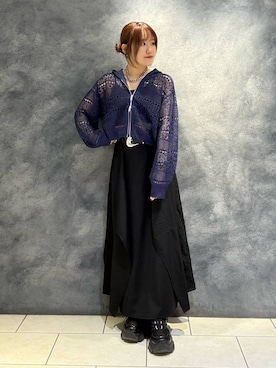 「PAGEBOY（ページボーイ）のサイドレースフレアスカート（スカート、ブラック系）」を使った、　Ayuさん（レディース・157cm）の夏コーディネート