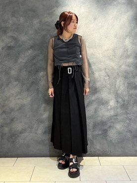 「PAGEBOY（ページボーイ）のチュールロングスリーブ×ドロストタンクSET（Tシャツ/カットソー、グレー系）」を使った、　Ayuさん（レディース・157cm）の夏コーディネート