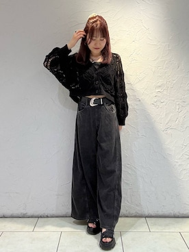 「PAGEBOY（ページボーイ）のヴィンテージバックルベルト/新色追加（ベルト、ブラック系）」を使った、　Ayuさん（レディース・157cm）の夏コーディネート