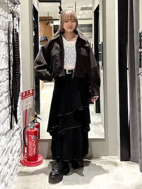 「PAGEBOY（ページボーイ）のハイショクステッチイレヘムスカート【ウエストゴム/ストレスフリー/裏地付き】（スカート、ブラック系）」を使った、　Ayuさん（レディース・157cm）の秋コーディネート