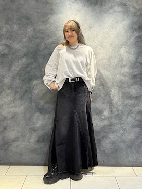「PAGEBOY（ページボーイ）のギャザースリーブスウェット（スウェット、グレー系）」を使った、　Ayuさん（レディース・157cm）の秋コーディネート