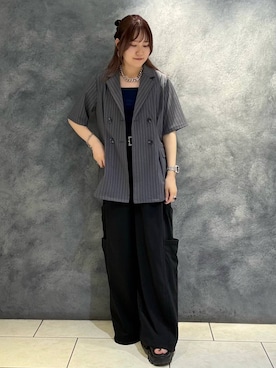 「PAGEBOY（ページボーイ）の【接触冷感/前後2WAY】クールベロア2WAYタンク（タンクトップ、ブルー系）」を使った、　Ayuさん（レディース・157cm）の夏コーディネート