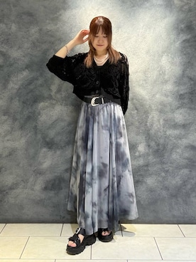 「PAGEBOY（ページボーイ）のスモークアートフレアスカート（スカート、グレー系）」を使った、　Ayuさん（レディース・157cm）の夏コーディネート