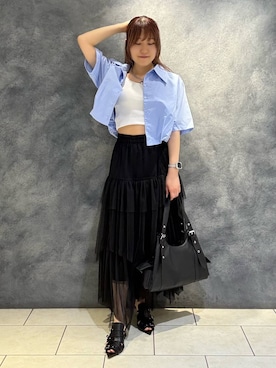「PAGEBOY（ページボーイ）の【選べる着丈】カップツキFITキャミ（キャミソール、ホワイト系）」を使った、　Ayuさん（レディース・157cm）の春コーディネート