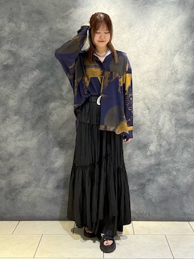 「PAGEBOY（ページボーイ）の〈接触冷感機能付き〉レザーライクフレアスカート（スカート、ブラック系）」を使った、　Ayuさん（レディース・157cm）の夏コーディネート