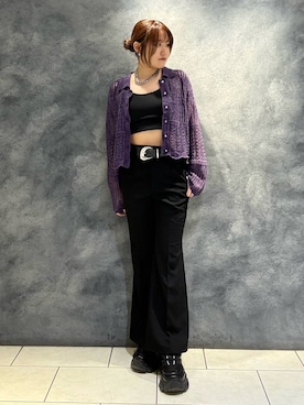 「PAGEBOY（ページボーイ）のウエストデザインフレアパンツ（スラックス、ブラック系）」を使った、　Ayuさん（レディース・157cm）の夏コーディネート