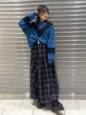 「PAGEBOY（ページボーイ）のラインフリンジティアードスカート/フリルスカート【ウエストゴム・ストレスフリー】（スカート）」を使った、　Ayuさん（レディース・157cm）の秋コーディネート