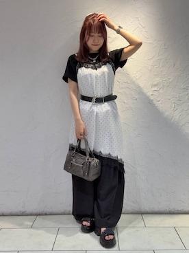 「PAGEBOY（ページボーイ）の【2WAY仕様】スタッズミニボストンバッグ（ショルダーバッグ、その他）」を使った、　Ayuさん（レディース・157cm）の夏コーディネート