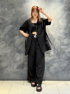 「PAGEBOY（ページボーイ）のドラバスイージー【接触冷感/汗じみ防止/セットアップ対応】（スラックス、ブラック系）」を使った、　Ayuさん（レディース・157cm）の夏コーディネート