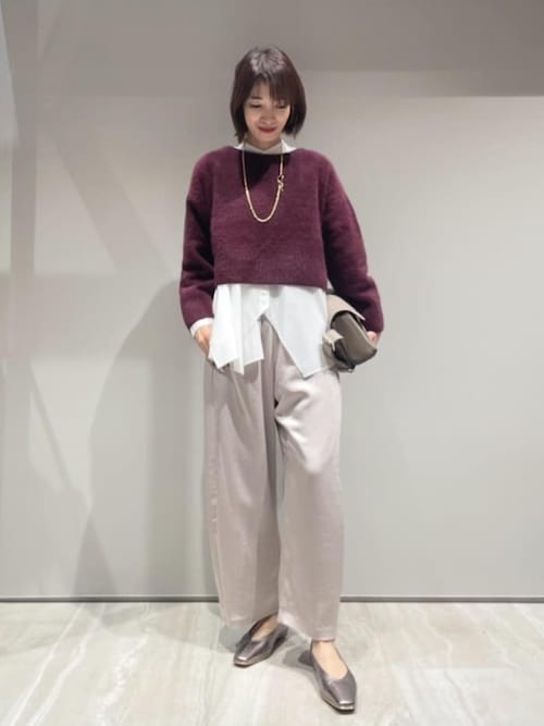 ジョーゼットサテンワイドパンツ/バーガンディ/バレルパンツ