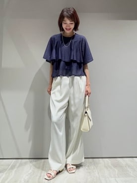 「qualite（カリテ）の【ベストセラーアイテム！新色追加】リネンライクパンツ　セットアップ対応　春服　夏服　オフィスカジュアル（その他パンツ、ホワイト系）」を使った、MACHIさん（レディース・167cm）の夏コーディネート
