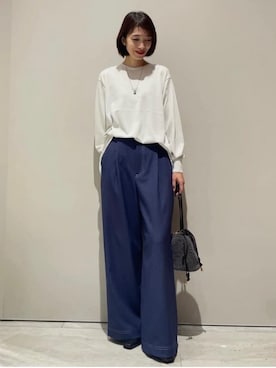 「qualite（カリテ）のウーリッシュワイドデニムパンツ（その他パンツ、ブルー系）」を使った、MACHIさん（レディース・167cm）の秋コーディネート
