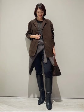 「qualite（カリテ）のジャージーナローパンツ（その他パンツ、ブラック系）」を使った、MACHIさん（レディース・167cm）の秋コーディネート