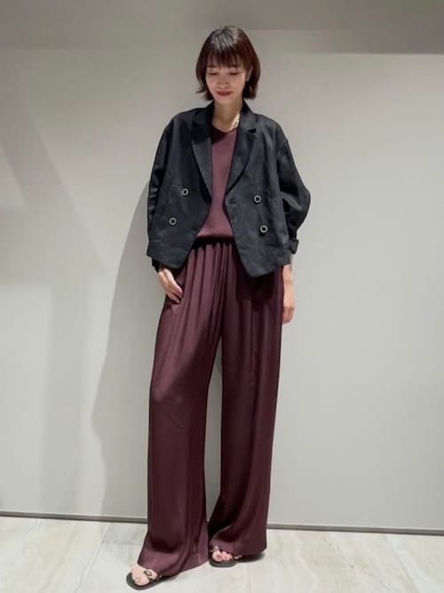 【接触冷感・吸水速乾】クールサテンパンツ　セットアップ対応　夏服　オフィスカジュアル　きれいめ