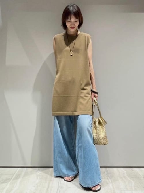 【接触冷感・セットアップ対応】レーヨンストレッチニットチュニック　夏服　オフィスカジュアル　タンクトップ