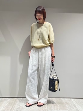 「qualite（カリテ）の【セットアップ対応】シアーギンガムクロップドパンツ　夏服　春服　リラックス　大人カジュアル（その他パンツ、ホワイト系）」を使った、MACHIさん（レディース・167cm）の夏コーディネート