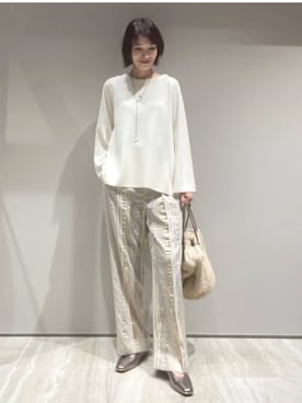 「qualite（カリテ）の【セットアップ対応】キュプラストライプパンツ（その他パンツ）」を使った、MACHIさん（レディース・167cm）の秋コーディネート