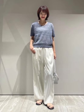 「qualite（カリテ）の【ベストセラーアイテム！新色追加】リネンライクパンツ　セットアップ対応　春服　夏服　オフィスカジュアル（その他パンツ、ホワイト系）」を使った、MACHIさん（レディース・167cm）の夏コーディネート