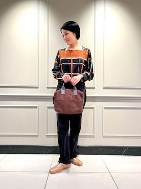 「アイテム（ボストンバッグ）」を使った、オギさん（レディース・159cm）の秋コーディネート
