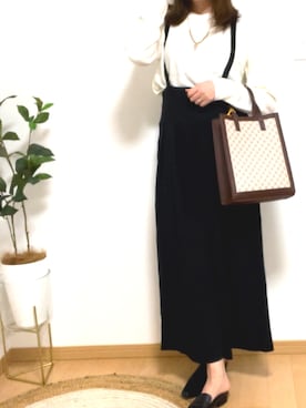 「白ニット」｜「アイテム（オールインワン・サロペット）」を使った、HARUさん（レディース・162cm）の春コーディネート