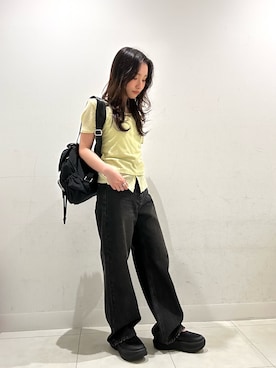 「SENSE OF PLACE by URBAN RESEARCH（センスオブプレイスバイアーバンリサーチ）の撥水マルチポケットナイロンリュック（バックパック/リュック、ブラック系）」を使った、RURUさん（レディース・155cm）の春コーディネート