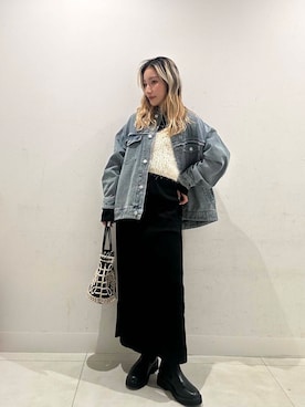 「アイテム（デニムジャケット）」を使った、RURUさん（レディース・155cm）の冬コーディネート