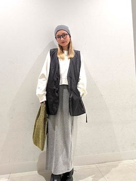 「アイテム（ダウンベスト）」を使った、RURUさん（レディース・155cm）の冬コーディネート