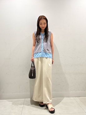 「RODE SKO(ロデスコ)のクロスサンダル(サンダル、ホワイト系)」を使った、RURUさん(レディース・155cm)の夏コーディネート