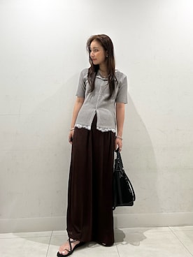 「SENSE OF PLACE by URBAN RESEARCH(センスオブプレイスバイアーバンリサーチ)のシャイニーイージーナロースカート(スカート、ブラウン系)」を使った、RURUさん(レディース・155cm)の夏コーディネート