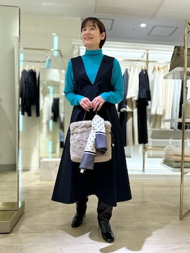 「帰省コーデ」｜「アイテム（ブーツ）」を使った、minaさん（レディース・157cm）の冬コーディネート