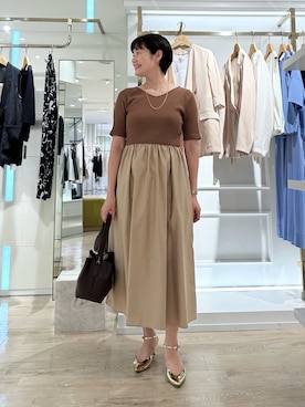 「ドッキングワンピ」｜minaさん（レディース・157cm）の夏コーディネート