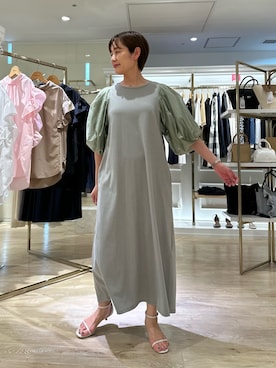 「袖ボリューム」｜「アイテム（ワンピース/ドレス）」を使った、minaさん（レディース・157cm）の夏コーディネート