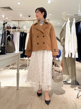 「アイテム（ピーコート）」を使った、minaさん（レディース・157cm）の秋コーディネート