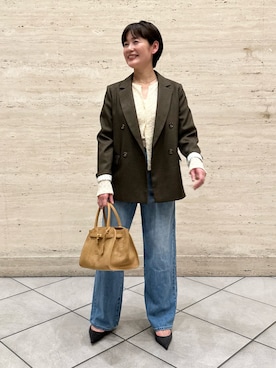 「アイテム（テーラードジャケット）」を使った、minaさん（レディース・157cm）の秋コーディネート