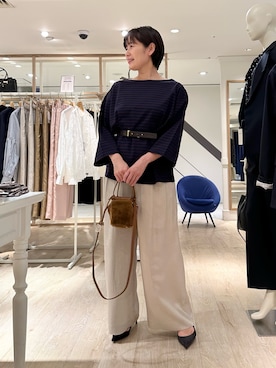 「アイテム（ベルト）」を使った、minaさん（レディース・157cm）の秋コーディネート