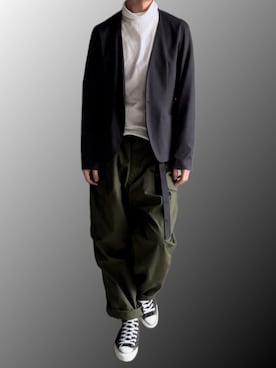 「ロールアップ」｜「アイテム（ノーカラージャケット）」を使った、Yivさん（メンズ・177cm）の春コーディネート
