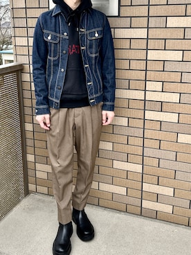 「アイテム（デニムジャケット）」を使った、Yivさん（メンズ・177cm）の冬コーディネート