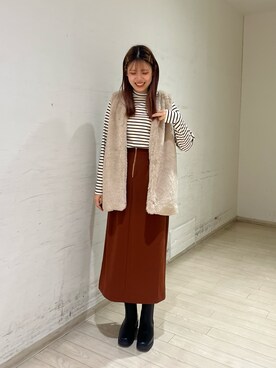 「Samansa Mos2 blue（サマンサモスモスブルー）のアイテム（スカート、オレンジ系）」を使った、shiori(◡̈)/さん（レディース・163cm）の秋コーディネート