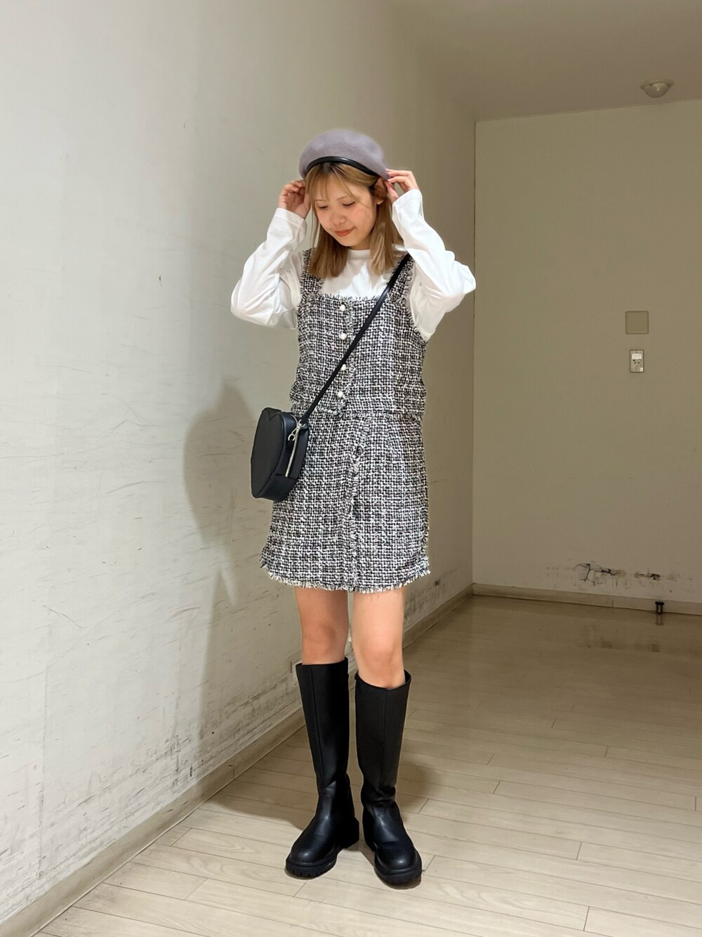 「ehka sopoのロングブーツ（ブーツ、ブラック系）」を使った、shiori(◡̈)/さん（レディース・163cm）の秋コーディネートの1枚目の写真