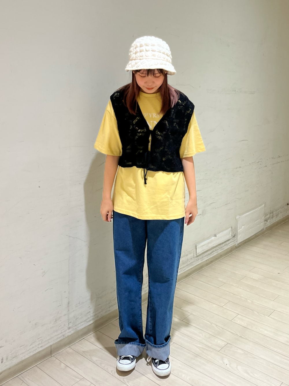 「お出かけコーデ日記、初夏コーデ、春夏コーデ、お出かけコーデ、ootd、パンツスタイル、ehka sopo」｜「ehka sopoのクシュクシュバケットハット（ハット、ホワイト系）」を使った、shiori(◡̈)/さん（レディース・163cm）の春コーディネートの1枚目の写真