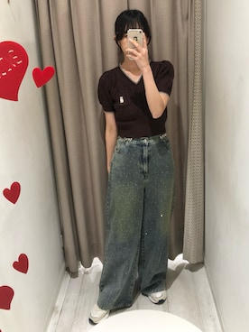 「OLIVE des OLIVE（オリーブデオリーブ）のアイテム（デニムパンツ）」を使った、yuumiさん（レディース・163cm）の夏コーディネート