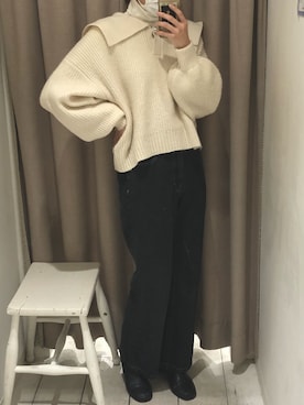 「OLIVE des OLIVE（オリーブデオリーブ）のアイテム（デニムパンツ）」を使った、yuumiさん（レディース・163cm）の冬コーディネート