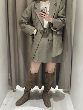 「アイテム（テーラードジャケット、イエロー系）」を使った、yuumiさん（レディース・163cm）の秋コーディネート