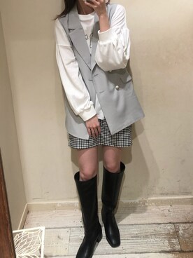 「OLIVE des OLIVE（オリーブデオリーブ）のアイテム（ノーカラージャケット）」を使った、yuumiさん（レディース・163cm）の冬コーディネート