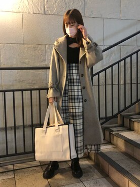 「OLIVE des OLIVE（オリーブデオリーブ）のアイテム（ステンカラーコート）」を使った、yuumiさん（レディース・163cm）の秋コーディネート