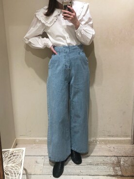 「OLIVE des OLIVE（オリーブデオリーブ）のアイテム（デニムパンツ）」を使った、yuumiさん（レディース・163cm）の冬コーディネート