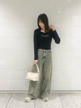「OLIVE des OLIVE（オリーブデオリーブ）のアイテム（デニムパンツ）」を使った、yuumiさん（レディース・163cm）の秋コーディネート