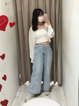 「OLIVE des OLIVE（オリーブデオリーブ）のアイテム（デニムパンツ）」を使った、yuumiさん（レディース・163cm）の夏コーディネート